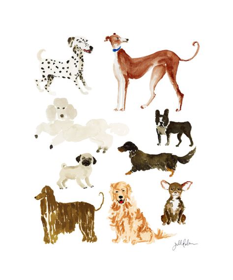 Dog Collage, Illustration Studio, Artfully Walls, Animal Art Prints, 강아지 그림, Watercolor Dog, Dog Illustration, Animal Illustration, Cute Illustration