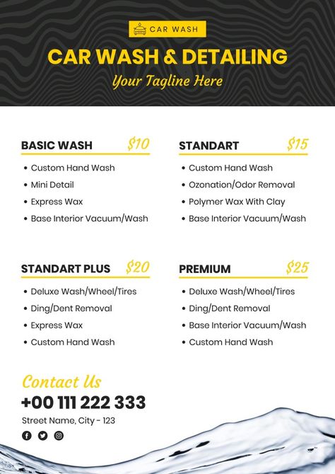 Mobile Detailing Price List, Car Wash Business Plan, Auto Detailing Price List, How To Start A Car Detailing Business, Car Wash Business Ideas, Car Wash Design, Car Detailing Business, Auto Shop Logo, Car Wash Prices