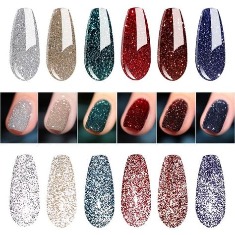 Vishine Reflective Shinny Glitter Gel Nail Polish, Explosion Diamond Christmas 6 Colors Charming Red, Brown ,Blue, Noble Golden, Classic Sliver Holographic Gel Polish Kit UV LED Soak Off Nail Polish Home DIY Manicure Nail Art Varnish 8ml Nail Disco Gel, Disco Gel Nails, Diamond Christmas, Glitter Gel Nail Polish, Home Manicure, Pedicure Nail Designs, Manicure Nail Art, Glitter Gel Polish, Glitter Gel Nails