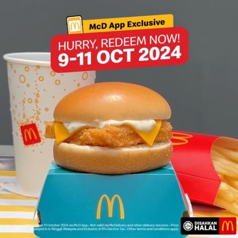 McDonald's 10.10 Sale: RM10.10 Filet-O-Fish Meal (9-11 October 2024) Filet O Fish, Mcdonald's App, Fish Meal, Food Promotion, Quick Lunches, Sale Banner, Menu Items, Fish Recipes, Yummy Food