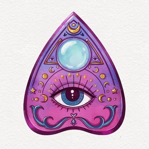 Ouija Board Planchette Drawing, Ouija Board Painting, Ouji Board Drawing, Planchette Painting, Ouija Drawing, Planchette Illustration, Ouija Board Drawing, Planchette Drawing, Mystic Watercolor