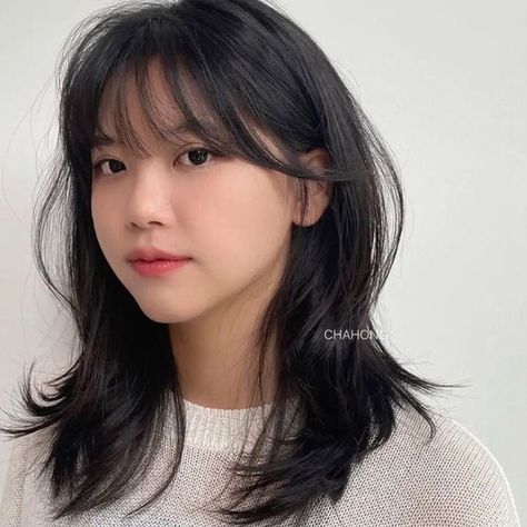 Chahong Hair Medium, Mid Length Hair With Bangs And Layers, Medium Hair Round Face, Korean Wavy Hair, Mid Length Hair With Bangs, Short Hair For Chubby Faces, Korean Short Hair, Layered Haircuts For Medium Hair, Bangs With Medium Hair