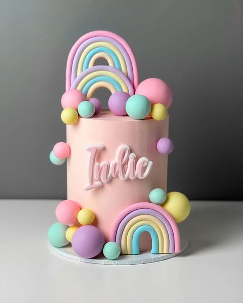 Birthday Cake Rainbow Theme, 1st Birthday Cake Rainbow, Barbie Doll Cake Design, Birthday Dinner Dresses, Rainbow Theme Cake, Doll Cake Design, Pink Birthday Cake Ideas, Barbie Themed Cake, Rodjendanske Torte