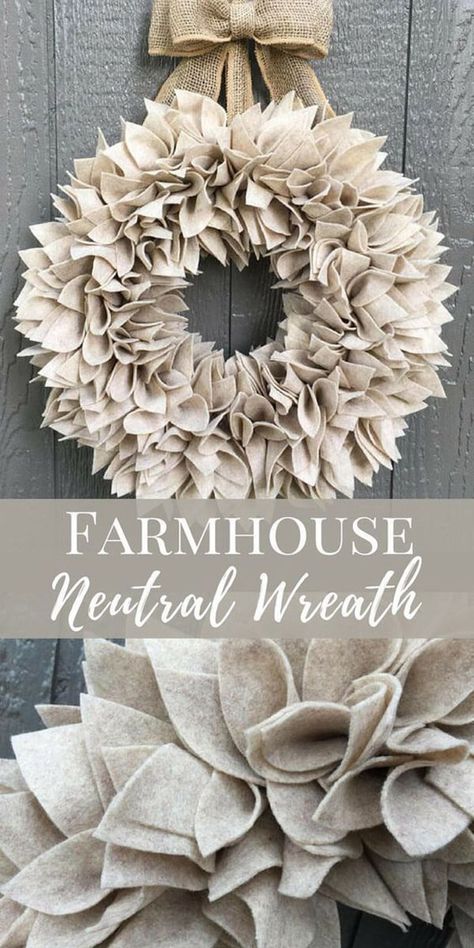 Soft Gray Wreath Made of Felt Wreaths Thanksgiving, Wreath Minimalist, Neutral Wreath, Round Wreaths, Silk Wreaths, Thanksgiving 2020, Felt Wreath, Year Round Wreath, Christmas Wreaths For Front Door