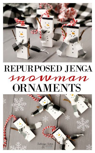 Jenga Snowman, Diy Schneemann, Christmas Crafts To Make, Snowman Ornament, Diy Dollar Store Crafts, 12 December, Holiday Crafts Christmas, Snowman Crafts, Christmas Ornaments Homemade