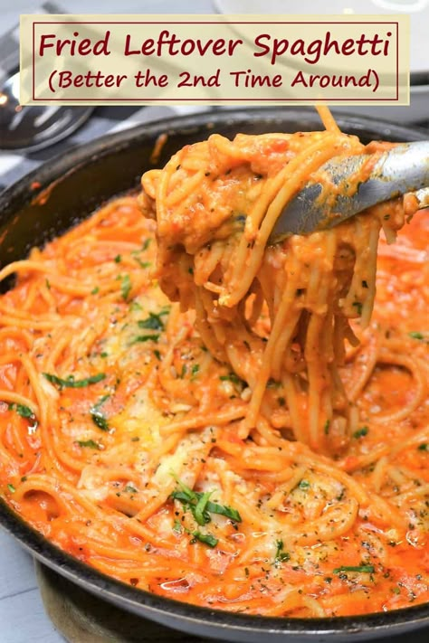 Repurpose leftover pasta by making this Pan Fried Leftover Spaghetti. It's a dinner dish that tastes even better the second time around! #leftovers #friedspaghetti #pastadinner What To Do With Leftover Spaghetti, Leftover Spaghetti Ideas, Leftover Spaghetti Recipe, Leftover Spaghetti Noodles, Fried Spaghetti, Leftover Spaghetti, Boiled Chicken Breast, Dinner Leftovers, Spaghetti Dinner