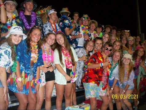 Hawaii Outfits For Football Games, Tropical Football Game Outfit, Aloha Spirit Week Outfit, Tropical Fnl Theme, Surfers Vs Bikers Hoco Week, Hawwain Theme Outfits Football, Preppy Dress Up Day At School, Tropical Fnl Outfit, Hawaii Pep Rally Outfits