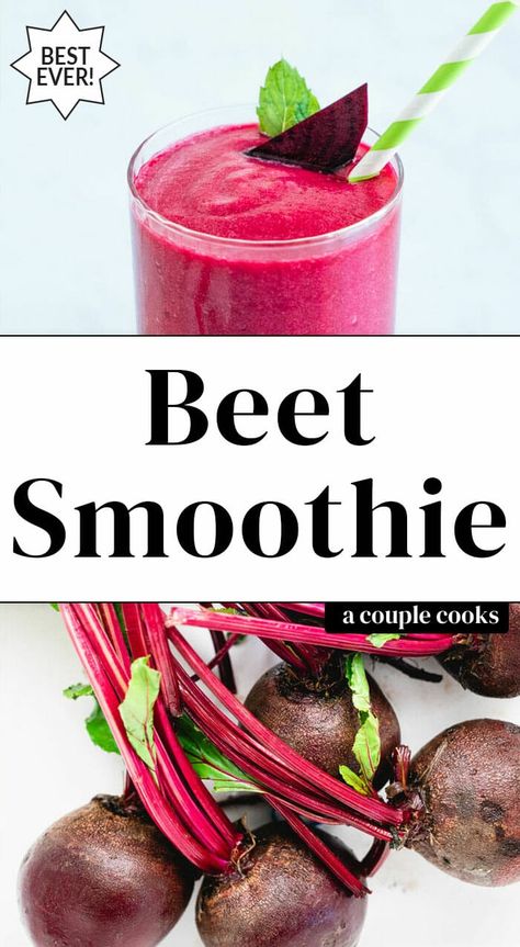 Here's how to make a beet smoothie, full of sweet flavor and vivid color! This healthy puree is loaded with nutrients and fruit. #beet #beetsmoothie #beetrecipe #smoothierecipe Beets Smoothie Recipes, Raw Beets, Beet Smoothie, Peanut Butter Smoothie, Beet Recipes, Vegetarian Cookbook, Couple Cooking, Spinach Smoothie, Beet Juice