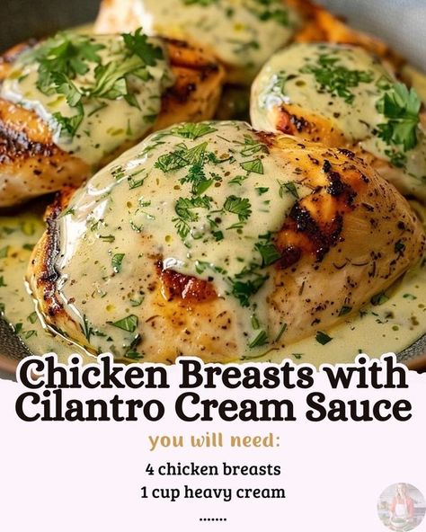 EatsRecipes - Chicken Breasts with Cilantro Cream Sauce 😍... Cilantro Cream Sauce Chicken, Cilantro Cream Sauce, Creamy Sauce For Chicken, Butter Cream Sauce, Cream Sauce For Chicken, Simple Foods, Beautiful Recipes, Cilantro Sauce, Sauce For Chicken