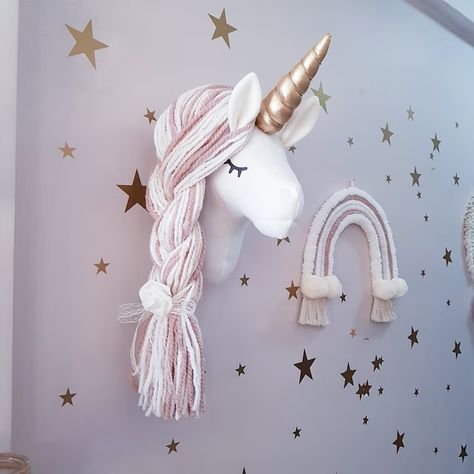 Boho Unicorn Wall Mounted for Girls Bedroom Decor, Cream Unicorn Wall Decor, Wall Hanging Nursery Decoration - Etsy Pastel Unicorn Bedroom, Rainbow Unicorn Bedroom Ideas, Princess Unicorn Bedroom, Purple Unicorn Bedroom, Unicorn Girls Bedroom Room Ideas, Boho Unicorn Bedroom, Bedroom Decor Cream, Pink Unicorn Room, Kids Unicorn Bedroom