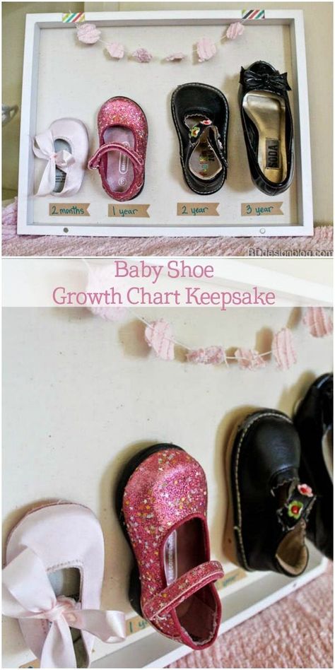 Baby Shoe Growth Chart | baby keepsake | memory keeping | diy growth chart | TodaysCreativeLife.com Baby Keepsake Ideas Diy, Diy Baby Keepsakes, Diy Baby Crafts, Baby Keepsake Ideas, Diy Gifts For Children, Growth Chart Diy, Organize Baby Shoes, Diy Keepsakes, Growth Charts Diy