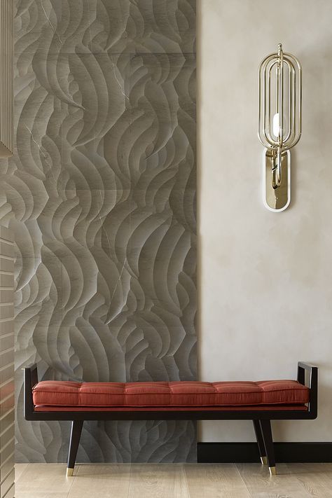 Marble Self Design, Abstract Wall Design Interiors, Wall Patterns Texture, Hotel Feature Wall, Marble Wall Design, Carved Stone Wall, Marble Wall Panel, Interior Wall Cladding, Texture Interior Design