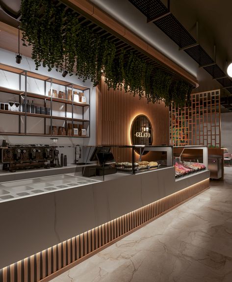 Gelato Shop Design, Airport Kiosk, Office Cafeteria Design, Gelato Design, Restaurant Counter Design, Baby Room Interior Design, Cake Shop Interior, Back Bar Design, Bakery Counter