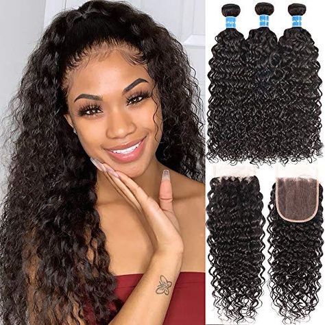 Brazilian Water Wave Sew In, Curly Bundles Sew Ins, Wet And Wavy Sew In With Closure, Sew In Lace Closure, Sew In With Closure, Brazilian Weave, Hair Water, Weave Styles, Brazilian Hair Bundles