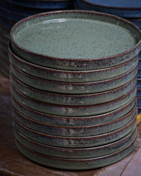 Stacked blue and green plates part of a commission. - - - - - #porcelain #ceramics #handcrafted #blueglaze #tableware #artisanplates #ceramica #jiggered Stackable Ceramic Plates, Deep Plate Ceramic, Vellio Blue Layered Plates, Ceramic Divided Plate, Stacked Fused Glass Plate, Green Plates, Ceramic Plates, Glaze, Porcelain