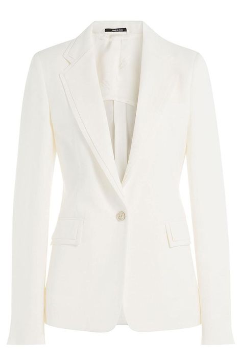 Tailored Blazer Women, How To Wear A White Blazer, Outfit With Blazer, Posh Dresses, Female Suit, White Jacket Women, Crepe Blazer, Amethyst Studs, All White Outfit