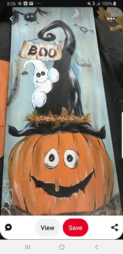 Fall Halloween Mantel Decor, Painted Halloween Signs, Fall Porch Leaners, Halloween Canvas Paintings, Fall Pumpkin Crafts, Fall Canvas Painting, Halloween Wood Crafts, Easy Acrylic Painting, Halloween Crafts Decorations