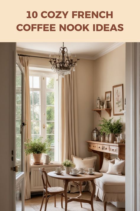 Are you dreaming of that perfect space to enjoy your morning coffee? Explore these 10 delightful French country style coffee nook ideas that blend rustic charm with comfort. From wooden tables to charming decor, each nook offers a cozy retreat to sip your favorite brew while embracing the romance of French aesthetics. Get inspired to create a warm and inviting coffee corner in your home with these practical tips and stylish designs. Let the irresistible charm of French country decor create a peaceful moment in your busy day! Coffee Nook Ideas, Coffee Nooks, French Aesthetics, Coffee Table Inspiration, Tea Station, Framed Botanical Prints, Vintage Dishware, Large Flower Arrangements, Rustic Wooden Table