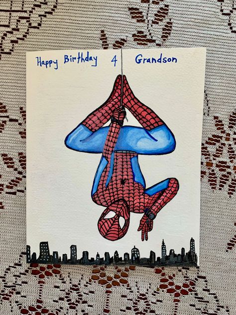 #spiderman #cards #birthday #grandson #whimsical #artwork #watercolor Birthday Card Ideas Spiderman, Spiderman Card Ideas, Spiderman Cards, Spiderman Card, Happy Birthday Spiderman, Birthday Grandson, Birthday Spiderman, Happy Birthday Drawings, Artwork Watercolor