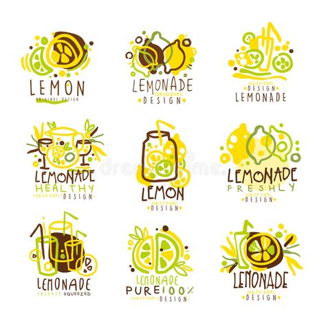 Lemonade green and yellow set for label design. Colorful vector Illustrations vector illustration Lemonade Logo, Business Logo Inspiration, Bamboo Chair, Logos Inspiration, Business Logos, Natural Juices, Lemonade Stand, Vector Illustrations, Green And Yellow