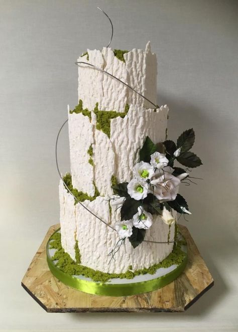 Rustic by Oksana Kliuiko Chocolate Wedding Cake Ideas, Texture Wedding Cake, Wedding Rustic Cake, Moss Cake, Texture Wedding, Baby Boy Birthday Cake, Beauty Cakes, Fantasy Cake, Rustic Cake Toppers