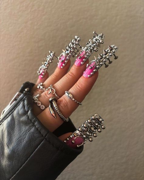 Nail Piercing, Punk Nails, Gothic Nails, Goth Nails, Jelly Nails, Bling Acrylic Nails, Fire Nails, Dope Nails, Best Acrylic Nails