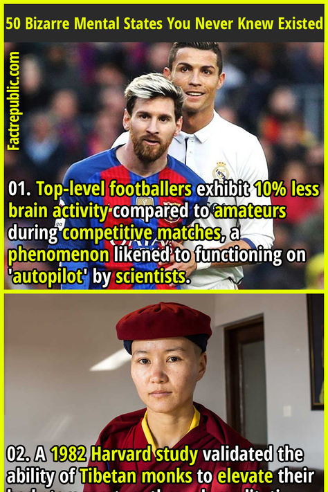 01. Top-level footballers exhibit 10% less brain activity compared to amateurs during competitive matches, a phenomenon likened to functioning on 'autopilot' by scientists. Interesting Theories, Fact About Brain, Scientific Theories, Weird Historical Facts Tumblr, Facts About Humans, Bizarre Facts, Brain Meme Expanding, Brain Activities, Kids Board