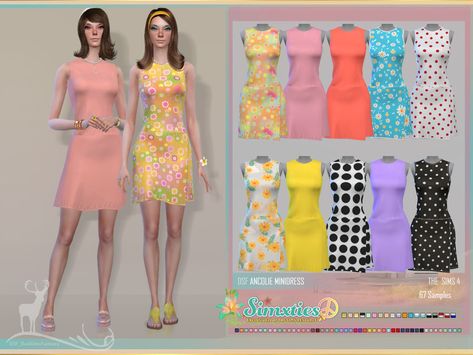 The Sims Resource - SIMXTIES_ ANCOLIE MINIDRESS Sims 4 60s Clothes, Sims 4 1960s Cc, Ts4 60s Cc, Sims 4 60s Cc, Sims 4 Hippie Cc, Camo Jumpsuit, 60s Mini Dress, Secret Dress, Spring Boho