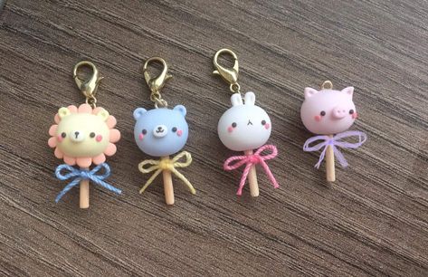 Kawaii Clay Charms Diy, Clay Charms Sanrio, Sanrio Clay Keychain, Cute Polymer Clay Charms Kawaii, Rilakkuma Clay Charm, Kawaii Polymer Clay, Polymer Clay Kawaii, Clay Keychain, Tanah Liat