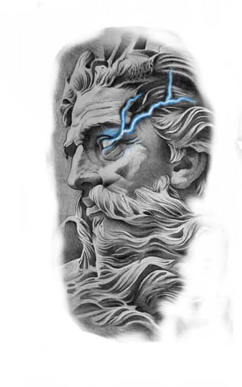 Zeus Eyes Tattoo, Zeus Sleeve Tattoo, Zeus Tattoo Stencil, Zeus Tattoo Design, Luis Tattoo, Cloud Tattoo Sleeve, Infinity Tattoo With Feather, Arm Tattoos For Guys Forearm, Hand Tattoo Designs