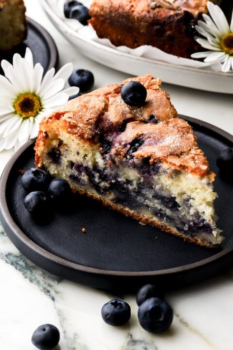 blueberry muffin cake slice on a plate Blueberry Ricotta Cake, Blueberry Buttermilk Breakfast Cake, Blueberry Baking, Breakfast Dessert Ideas, Blueberry Muffin Cake, Easy Blueberry Pie, Blueberry Ricotta, Blueberry Pound Cake, Gluten Free Pantry