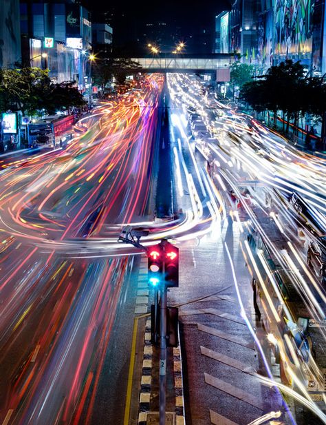 Burban shot nine seperate long exposures and stacked in Photoshop, resulting in this final composition. Movement Photography, Shutter Speed Photography, Long Exposure Photos, Lights At Night, Motion Photography, Long Exposure Photography, Paris Jackson, Light Trails, Exposure Photography