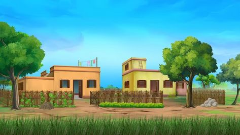 2d animation cartoon village background ... | Premium Photo #Freepik #photo #house #home #sky #nature 2d Cartoon Background, Cartoon Home Background, Cartoon Village Background, Cartoon House Background, Village Background Indian, Village Animation, Cartoon Background Design, Cartoon Background Images, Copul Pic