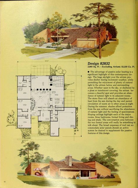 Vintage Floor Plans, Cool Tree Houses, Building A Container Home, Vintage House Plans, Solar Design, Three Bedroom House, Mid Century Architecture, Home Planner, My Library