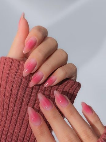 Solid Acrylic Nails Colors, French Nails Medium, Pink Aura Nails, Almond Nails Pink, Fake Acrylic Nails, Press On Nails Almond, Dark Pink Nails, Pink French Nails, Pedicure Nail Designs