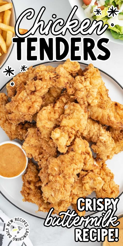 Chicken tenders are a classic, and this recipe adds plenty of extra flavor and spice to the crispy coating. Buttermilk Chicken Tenders, Crispy Chicken Tenders, Buttermilk Chicken, Chicken Tender, Chicken Tender Recipes, Fried Chicken Recipes, Chicken Fried, Chicken Dishes Recipes, Chicken Tenders