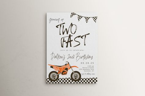 2 Fast Dirt Bike Birthday Party, Dirt Bike 2nd Birthday Party, Two Fast Dirt Bike Party, Motorcycle Second Birthday, Dirt Bike Second Birthday, Two Fast Birthday Invitation, Dirt Bike Party Invitations, Motocross Birthday Party Invitations, Dirt Bike Party