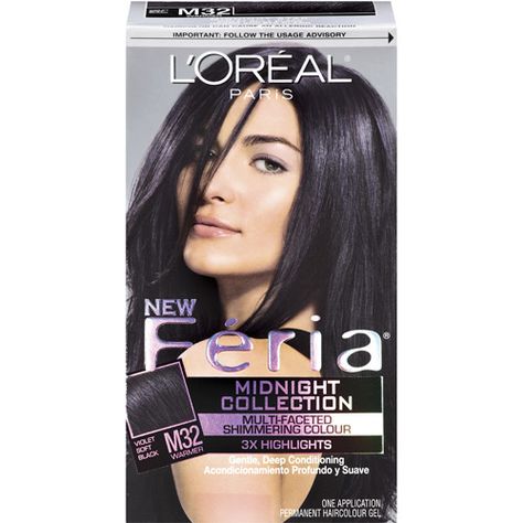 Midnight Violet Black Hair, Violet Black Hair, Loreal Paris Feria, Feria Hair Color, Vidal Sassoon Hair Color, Edgy Hair Color, Blue Black Hair, Diy Hair Color, Olive Skin Tone