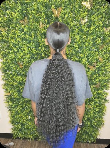 Ponytail With Weave Curly, See In Ponytail, Waterwave Hairstyle Ponytail, Slickback Ponytail Weave Curly, Long Curly Slick Back Ponytail Weave, Middle Part Slick Back Ponytail Weave Curly, Low Sleek Curly Ponytail Weave, Low Slick Back Ponytail Weave Curly, Middle Part Ponytail Weave Curly