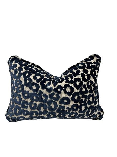 Introduce a touch of wildness to your living space with our Cut Velvet Navy Leopard Pillow Cover. Embrace the ever-popular animal print trend with this luxurious and eye-catching design. Crafted from soft and durable velvet, this lightweight pillow cover is not only stylish but also incredibly comfortable. Elevate the look of your sofa or bed effortlessly with the timeless charm of leopard print - a perfect addition to any modern or eclectic home décor. Our talented team would be happy to help y Leopard Print Lumbar Pillow, Leopard Throw Pillow, Leopard Interior Design, Leopard Print Bedroom Ideas, Navy Blue Room Decor, Chanel Home Decor, Navy Room Decor, Cheetah Print Pillow, Statement Pillows