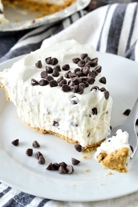 No-Bake Cannoli Cream Pie - Mother Thyme Cannoli Pie, Mother Thyme, Cream Pie Filling, Homemade Graham Cracker Crust, Store Bought Pie Crust, Cannoli Cream, Homemade Graham Crackers, Duncan Hines, No Bake Pies