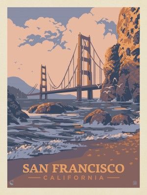 Kenneth Crane Collection | Anderson Design Group San Francisco Wallpaper, San Francisco Poster, Trip To San Francisco, City Posters, Anderson Design Group, Colorado Artists, Vintage Poster Design, Dorm Posters, The Golden Gate Bridge