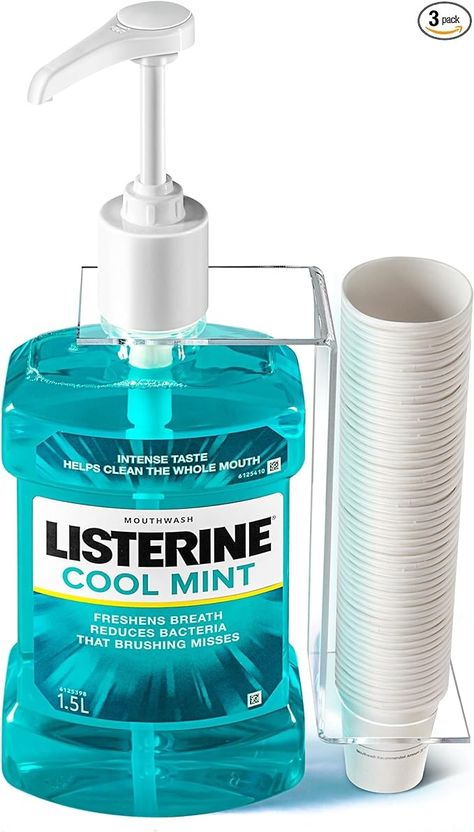 Amazon.com: Practical Mouthwash Dispenser Specially Designed to Fit Only Listerine 1.5 or 1 L Bottles with Cups, Holder, and Pump. : Health & Household Mouthwash Holder Ideas, Diy Mouthwash Dispenser, Mouthwash Dispenser Ideas, Listerine Mouthwash, Mouthwash Dispenser, Acrylic Cups, Healthy Digestive System, Bathroom Shop, Health Board