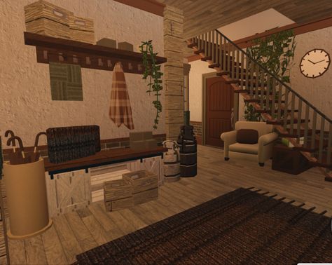 Bloxburg Modern Autumn House, Cottage Bedroom Bloxburg, Bloxburg Living Room Ideas Cottage Core, Cottagecore Living Room Bloxburg, Bloxburg Cottage Bedroom, Bloxburg Vintage House Layout, Bloxburg Animals, Bloxburg Cottage Layout, Bloxburg Cabin Ideas