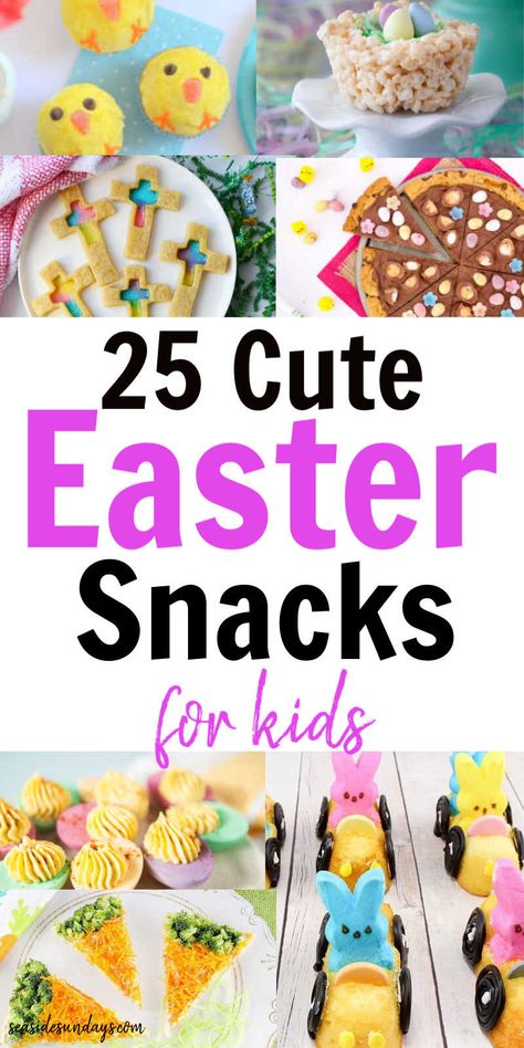 Cute Easter snacks for preschoolers! Tons of cute Easter ideas for school parties, Sunday school Easter events and family gatherings. If you are looking for cute Easter desserts and treats, this list is packed with great options including gluten-free, dairy-free and healthy Easter snacks for kids. Easter Ideas For School, Easter Snacks For Kids, Cute Easter Ideas, Easter Snack Ideas, Healthy Easter Snacks, Snacks For Preschoolers, Cookout Desserts, Cute Easter Desserts, Easter Snack