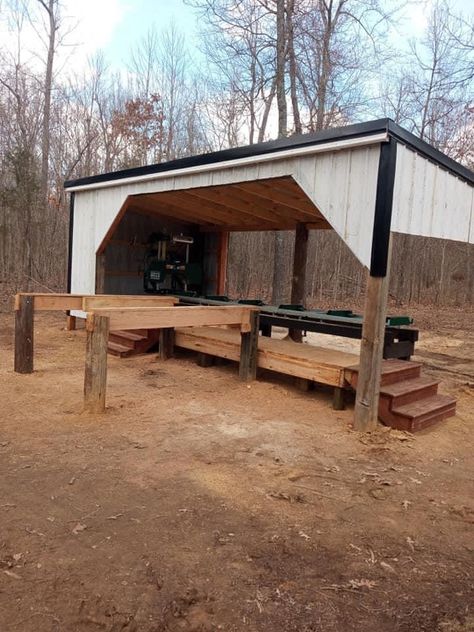 Sawmill Shed Plans, Sawmill Shed, Portable Bandsaw Mill, Saw Mill Diy, Sawmill Projects, Diy Garage Plans, Homemade Bandsaw Mill, Solar Kiln, Sawmill Lumber