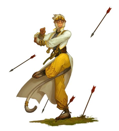 Female Vanara Monk dodging arrows - Pathfinder PFRPG DND D&D 3.5 5th ed d20 fantasy Monk Dnd, Pathfinder Character, Dnd Classes, Pathfinder Rpg, Journey To The West, Fantasy Races, Fantasy Rpg, Fantasy Inspiration, Dnd Characters