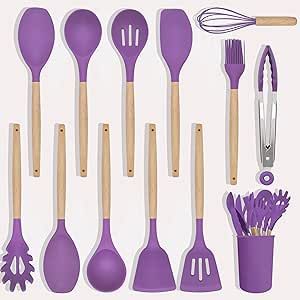 Purple Kitchen Utensils, Silicone Utensil Set, Kitchen Utensils Set, Silicone Cooking Utensils, Purple Kitchen, Basic Kitchen, Silicon Utensils, Utensils Set, Tongs Kitchen