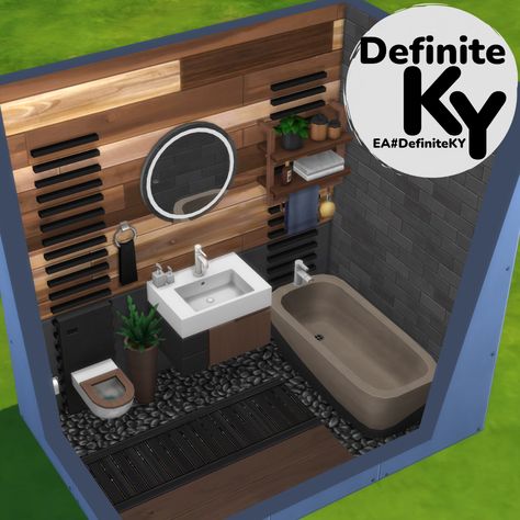 Functional in gameplay. Download from Patreon or EA gallery #DefiniteKY Sims Interior Design Ideas, Sims Houses Ideas, Sims 4 Modern Bathroom, The Sims House Ideas, The Sims 4 Casas, Sims4 Houses Ideas, The Sims 4 Room Ideas, The Sims 4 Home, Sims 4 Interior Design Ideas