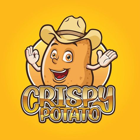 Potato Logo Design, Fries Logo, Potato Cartoon, Vegetable Logo, Potato Drawing, Logo Design Ideas Business, Japanese Packaging, Cartoon Food, Beautiful Logos Design